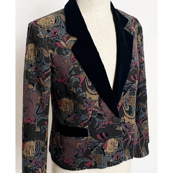 Vintage 80s 90s Handmade Velvet Brocade Blazer S Art Deco Baroque Dark Academia - Picture 1 of 7